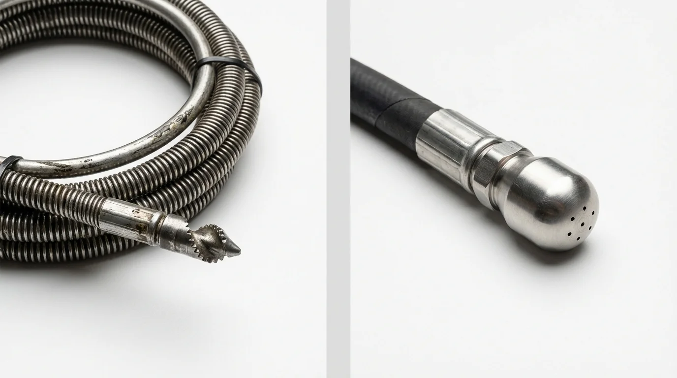 Drain snake cable and hydro jetting nozzle used for drain cleaning in Bartlett, NE
