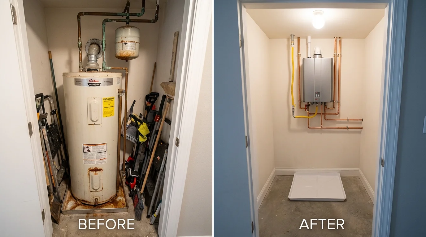 Tank water heater versus wall-mounted tankless unit comparison for Bartlett, NE homeowners