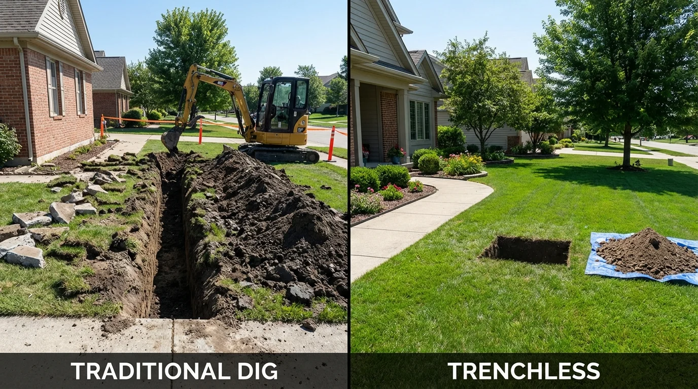 Trenchless sewer repair with minimal yard damage versus traditional excavation in Bartlett, NE